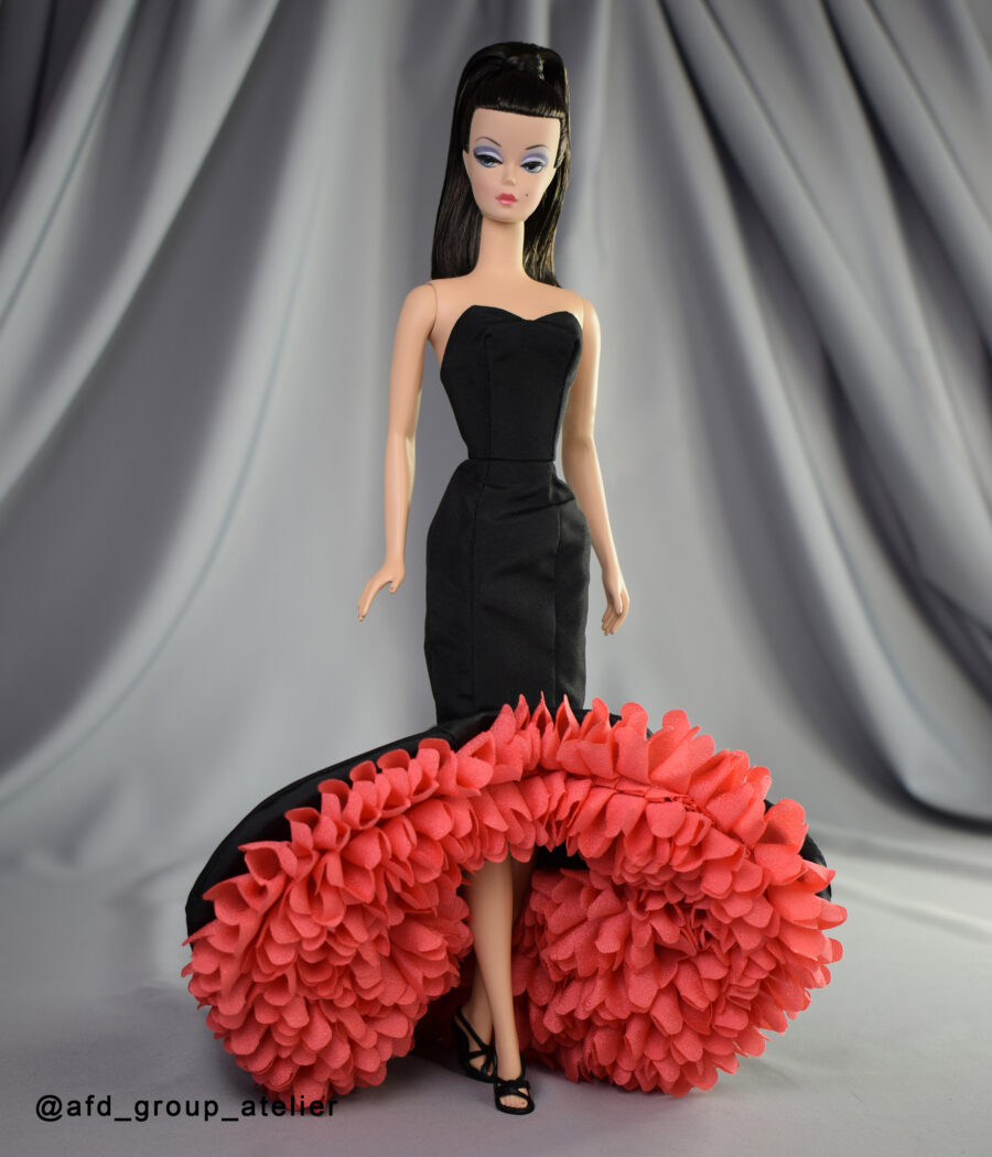 Black Mermaid Dress with Coral Flowers for Silkstone Barbie