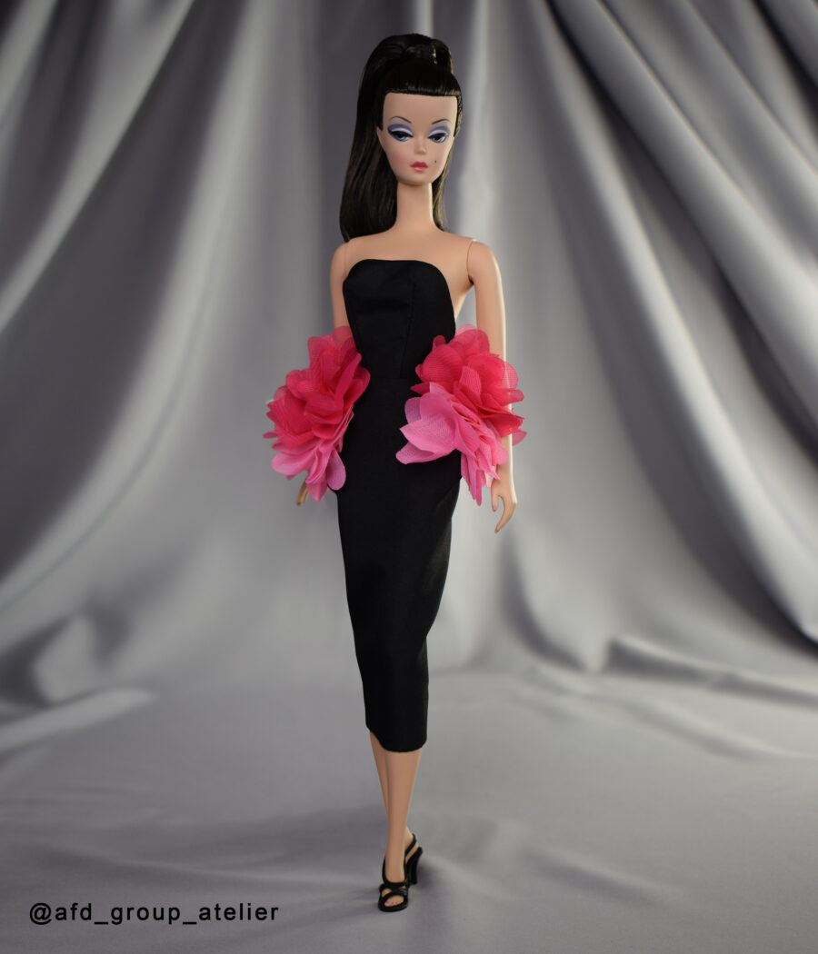 Black Cocktail Dress with Pink Flowers for Silkstone Barbie