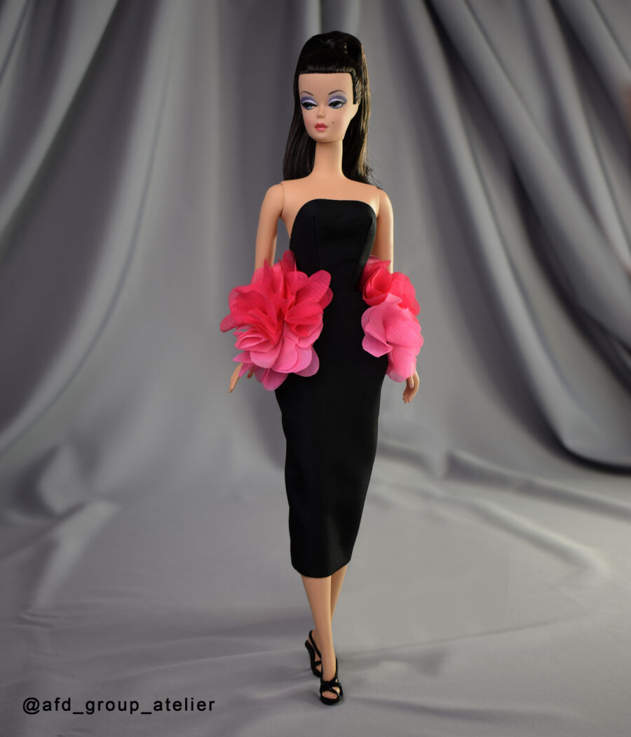 Black Cocktail Dress with Pink Flowers for Silkstone Barbie