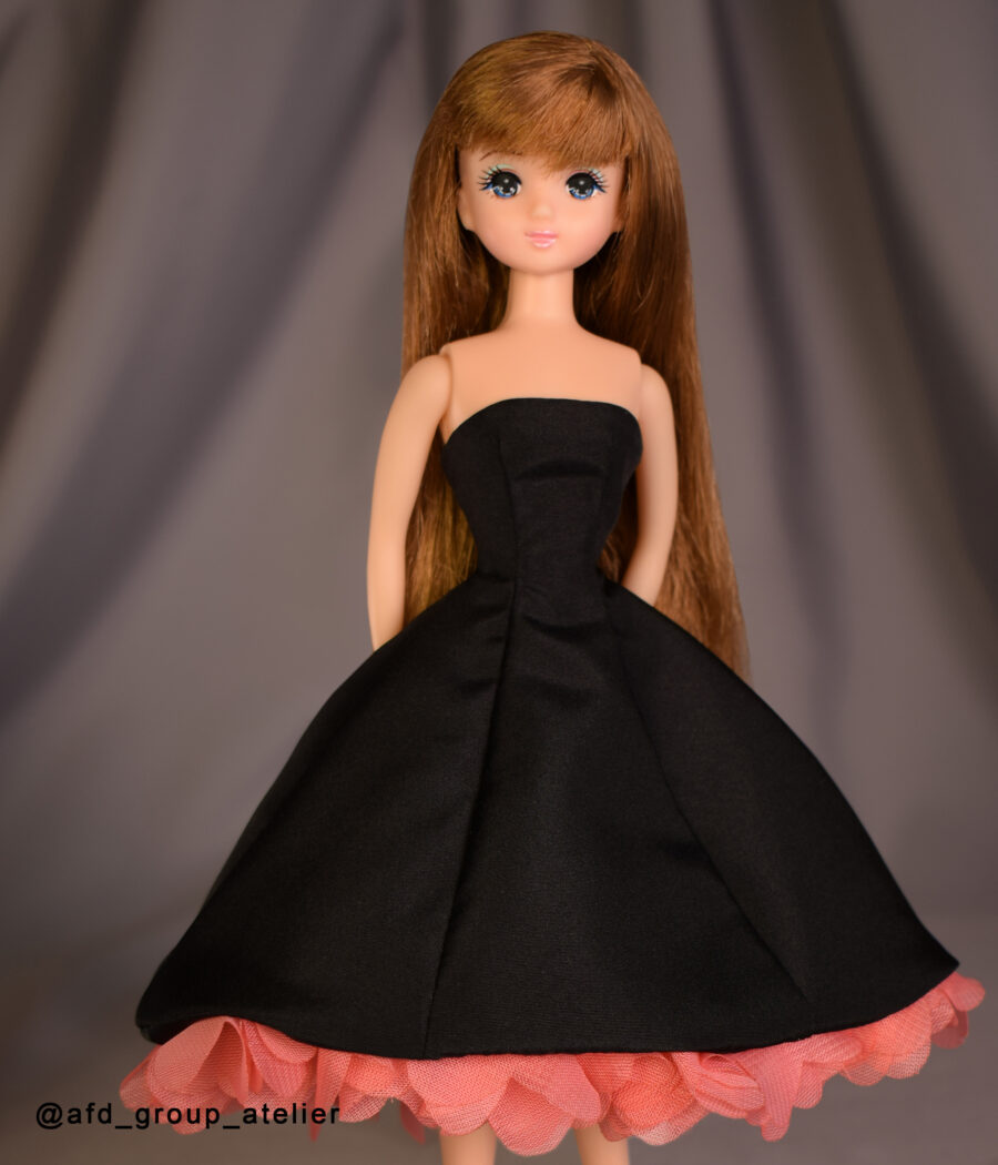 Black Dress with Coral Flowers for Licca Chan